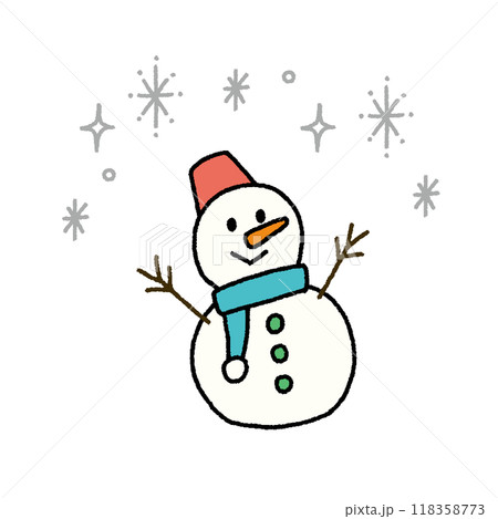 手書き風のシンプルな雪だるまのイラスト 手書き風のシンプルな雪だるまのイラスト 118358773