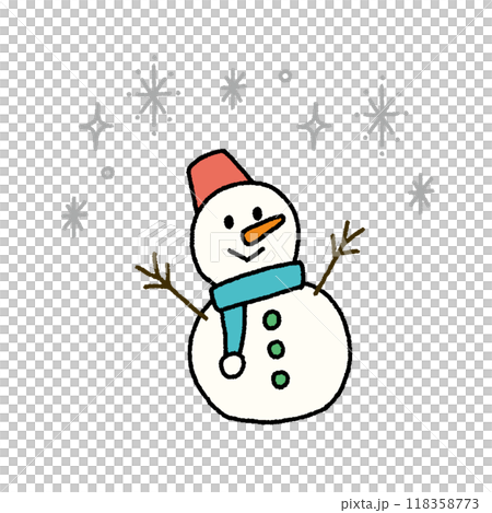 手書き風のシンプルな雪だるまのイラスト 手書き風のシンプルな雪だるまのイラスト 118358773
