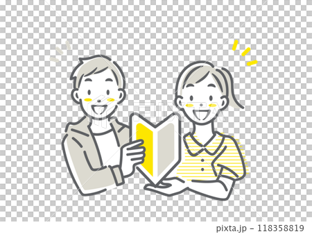 初めての挑戦をする学生の女性と男性　シンプルでお洒落な線画イラスト 118358819
