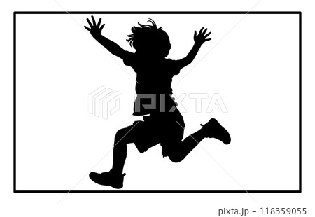 Happy boy silhouette kids or children jumping, child jump logo icon design 118359055