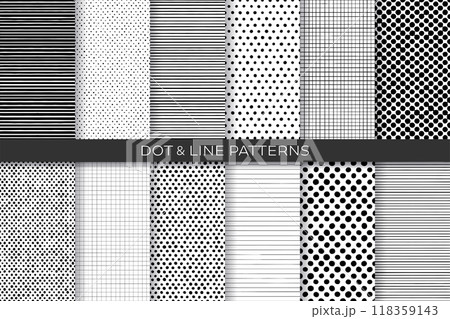 シンプルなドットと線のシームレスパターンセット 118359143