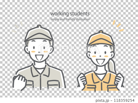 倉庫で楽しくアルバイトをする若者　シンプルでお洒落な線画イラスト 118359254