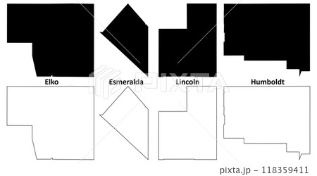 Esmeralda, Humboldt, Elko and Lincoln County, Nevada (U.S. county, United States of America, USA, U.S., US) map vector illustration, scribble sketch map 118359411
