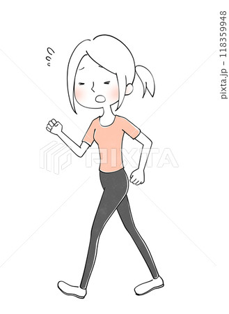 ウォーキングをする若い女性のイラスト 118359948