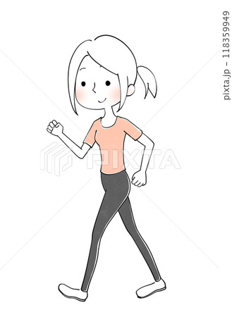 ウォーキングをする若い女性のイラスト 118359949