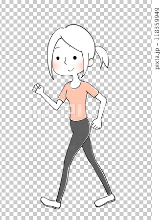 ウォーキングをする若い女性のイラスト 118359949