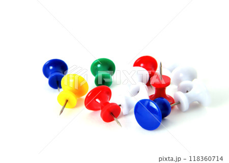 pushpins on a white background macro 118360714