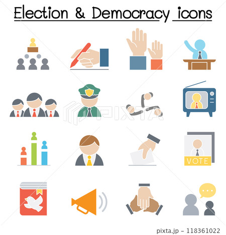 Election & Democracy icon set in flat color styleのイラスト素材 [118361022 ...