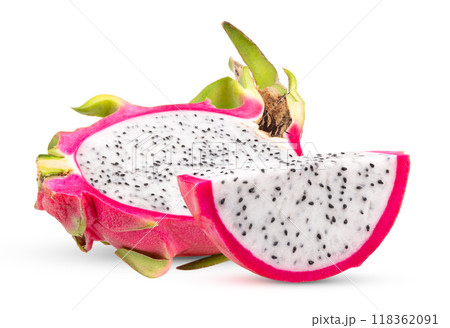 Half dragon fruit, pitaya isolated on white background Half dragon fruit, pitaya isolated on white background 118362091