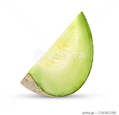 slice of green cantaloupe melon isolated on white background slice of green cantaloupe melon isolated on white background 118362100