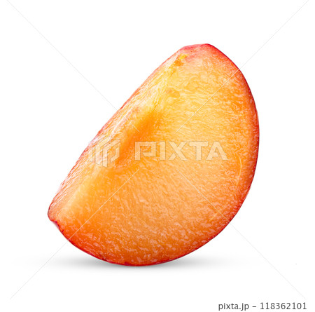 cherry plums slice isolated on white background 118362101