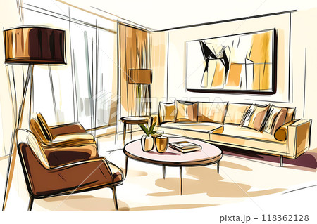 リビングルームのラフスケッチ-1 118362128
