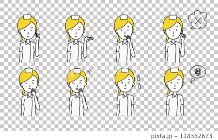 Simple line drawing nurse female illustration set YE 118362673