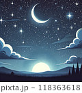 雲と月と星の夜空イラスト 118363618