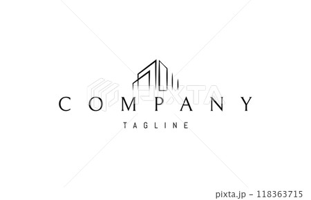 Vector logo with an abstract image of a modern house in a linear style. 118363715