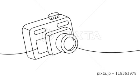 Action camera, sport cam one line continuous drawing. Professional photo equipment. Vector linear illustration. 118363979