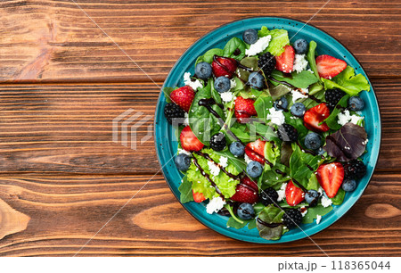 Berries salad (blueberry strawberry blackberry ) with cheese feta and balsamic sauce Berries salad (blueberry strawberry blackberry ) with cheese feta and balsamic sauce 118365044