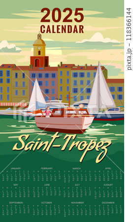 Calendar Monthly 2025 Saint-Tropez France Travel Poster 118366144