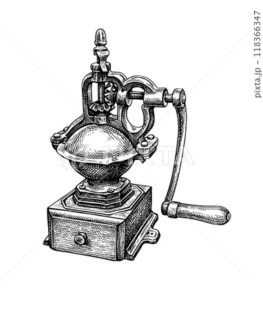Vintage spice grinder ink sketch 118366347