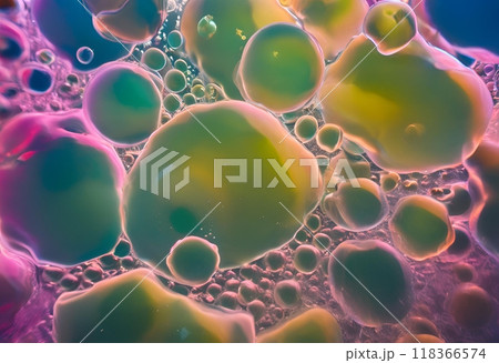 Large, shape-shifting oil bubble with iridescent green hues.AI Generated 118366574