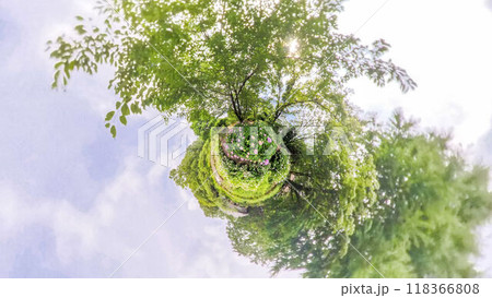 360度写真　リトルプラネットの不思議な世界　アジサイの花園 118366808