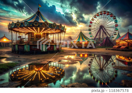 abstract blur and defocused night amusement park in night 118367578