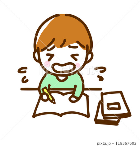 泣きながら勉強している男の子のイラスト 泣きながら勉強している男の子のイラスト 118367602