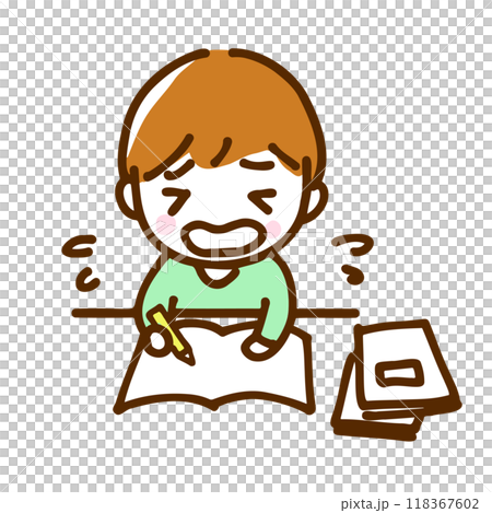 泣きながら勉強している男の子のイラスト 泣きながら勉強している男の子のイラスト 118367602