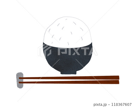 お茶碗に盛られた大盛ご飯と箸置きとお箸のイラスト 118367607