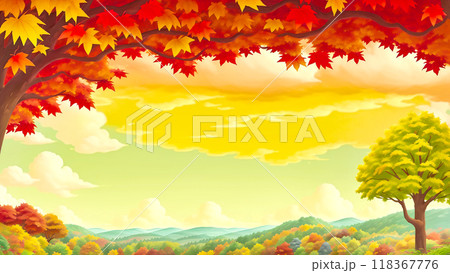 紅葉の森と公園、夕暮れ 118367776