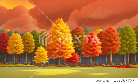 紅葉の森と公園、夕暮れ 紅葉の森と公園、夕暮れ 118367777