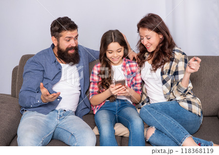 Got sms. Happy family read sms in smartphone. Texting and messaging via mobile phone Got sms. Happy family read sms in smartphone. Texting and messaging via mobile phone 118368119