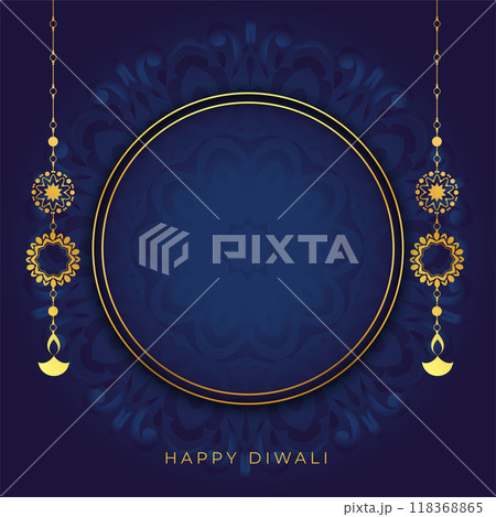 mandala style banner with diya and text space in blue background vector mandala style banner with diya and text space in blue background vector 118368865