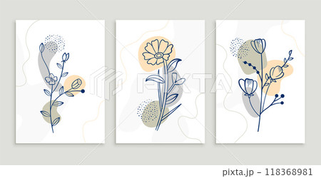 hand drawn line style flower poster template set 118368981