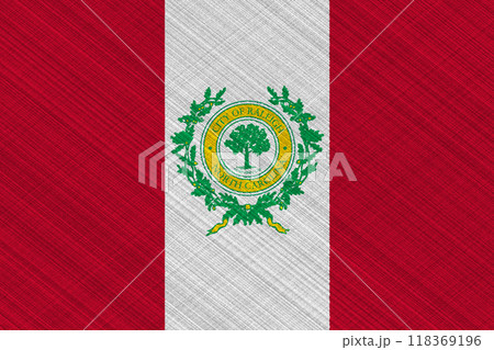 Flag of the city of Raleigh, North Carolina, USA, on a background of fabric texture. Conceptual collage 118369196