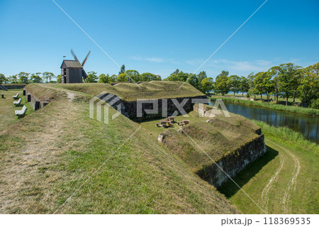 Wooden windmill at Kuressaare Castle in Estonia 118369535