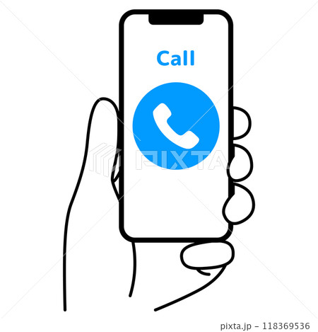 発信の画面が表示されているスマートフォンを持つ手 118369536