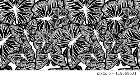 seamless pattern of graphic butterflies. Trendy animal motif wallpaper. Fashionable background for fabric, textile. hand drawing. Not AI 118369631