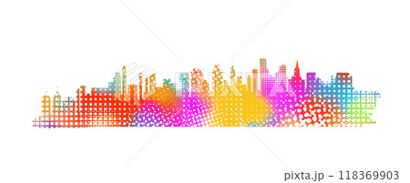 Colored city long panorama. hand drawing. Not AI. Vector illustration 118369903