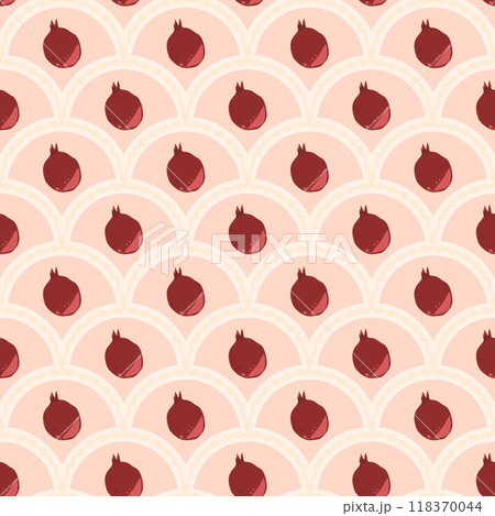 Pomegranates scallop seamless pattern. Vector hand drawn illustration. Pomegranates scallop seamless pattern. Vector hand drawn illustration. 118370044