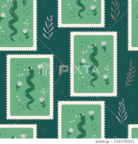 Repeating Stamp Pattern Snakes stamps seamless pattern. Reptiles repeat...のイラスト素材 [118370051 ...