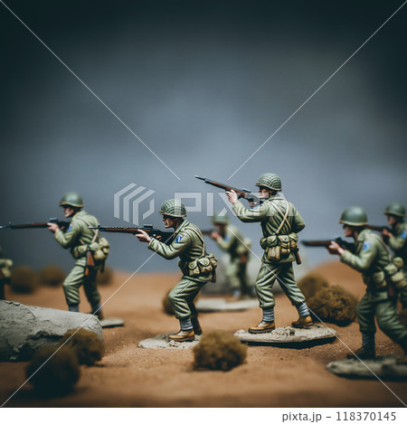 戦場のミニチュアフィギュア兵士たち 118370145