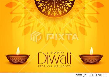mandala style diwali celebration banner in yellow background 118370158