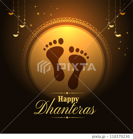 auspicious happy dhanteras ocasion background with goddess charan design 118370230