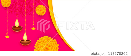 happy diwali modern banner with diya,floral design and text space happy diwali modern banner with diya,floral design and text space 118370262