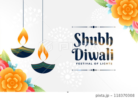 cultural shubh diwali template with artistic diya and flower cultural shubh diwali template with artistic diya and flower 118370308