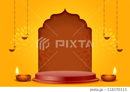 diwali banner with diya and 3d podium for product display diwali banner with diya and 3d podium for product display 118370313