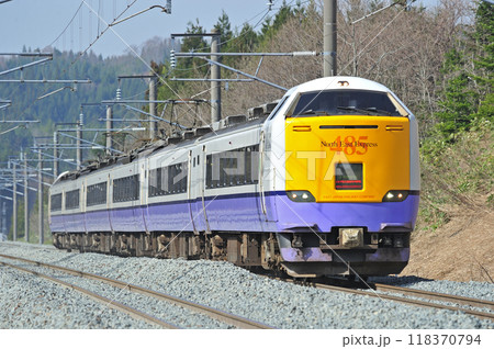 海峡線　知内ー木古内　JR東日本　485系（青森）　白鳥 118370794