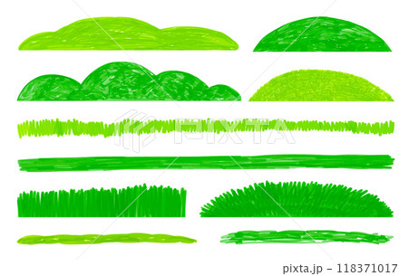 Set of child drawings of grass, lawn and meadows Set of child drawings of grass, lawn and meadows 118371017