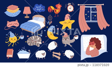 Good night vector hand drawn illustrations set Good night vector hand drawn illustrations set 118371020